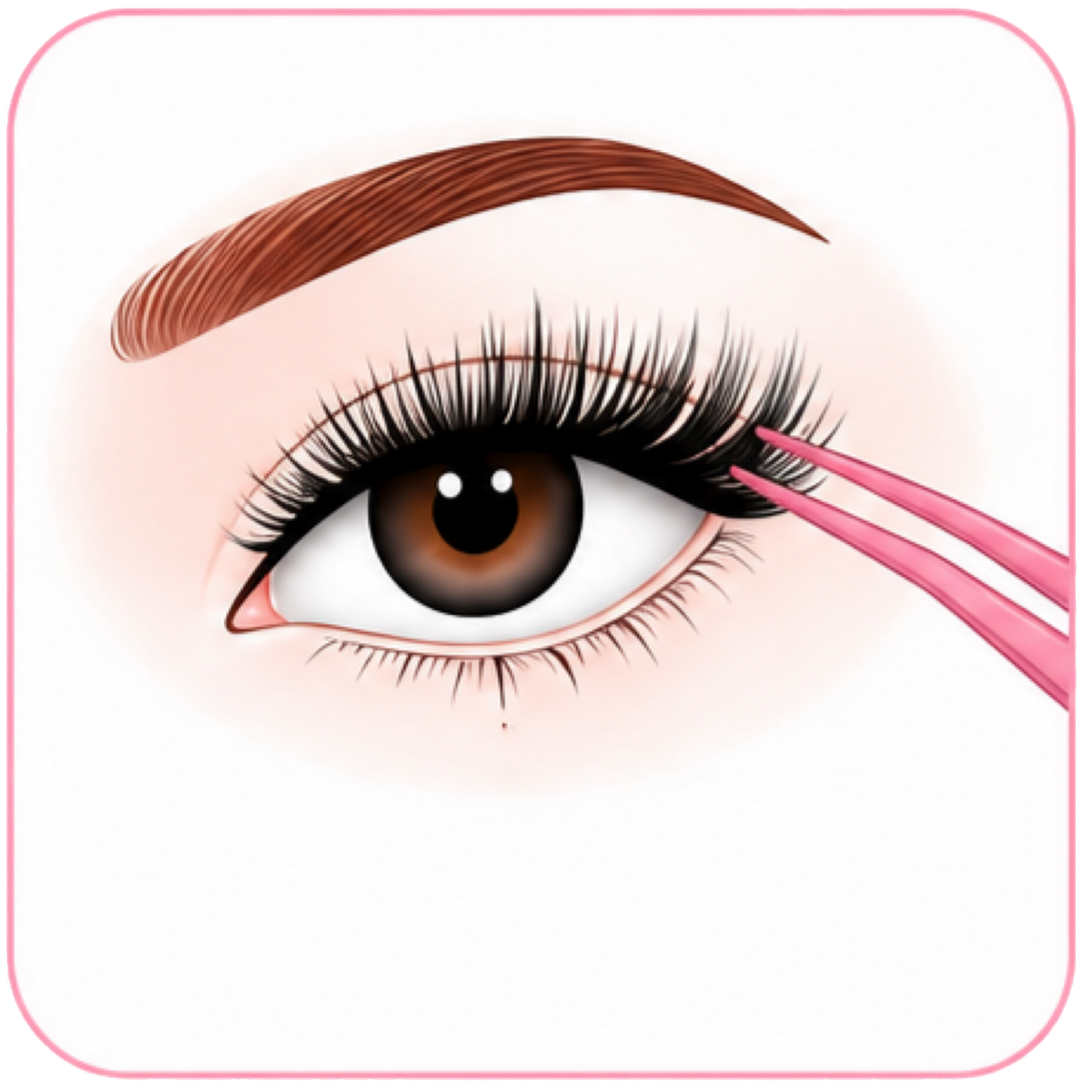 Illustration of an eye with false eyelashes being applied