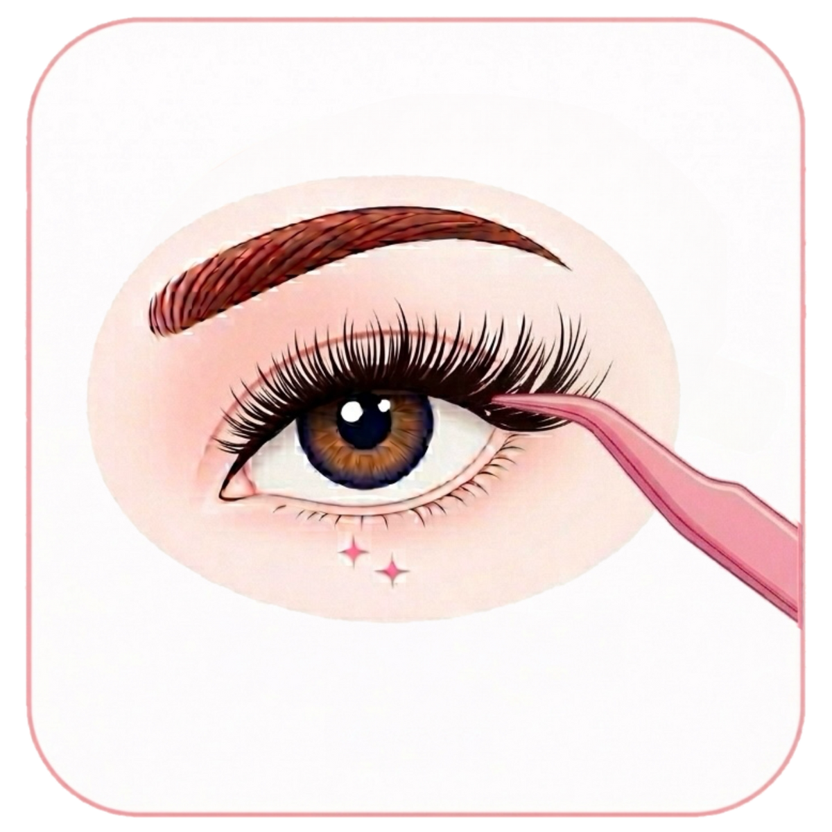 Illustration of an eye with false eyelashes being applied
