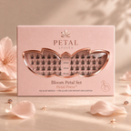 Petal Lashes packaging with lashes displayed on a soft pink background