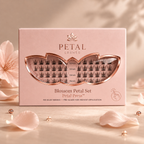 Petal Lashes packaging with lashes displayed on a soft pink background