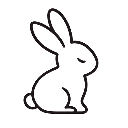 Black line drawing of a rabbit on a white background