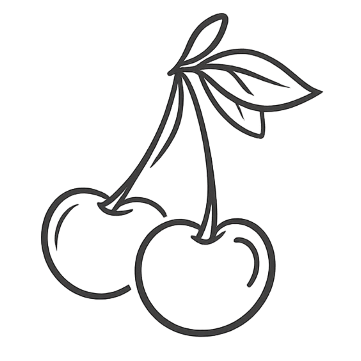 Cartoon cherries with a flower on a white background