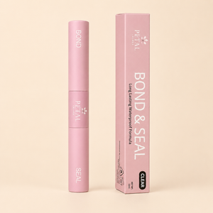 Pink cosmetic product with packaging on a beige background