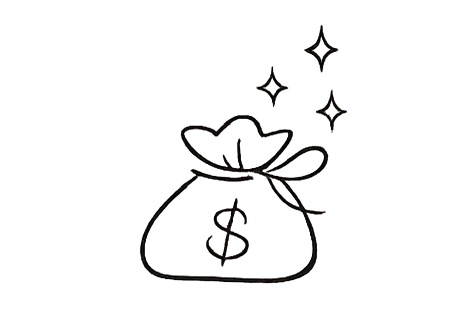 Illustration of a bag with a dollar sign and stars on a white background